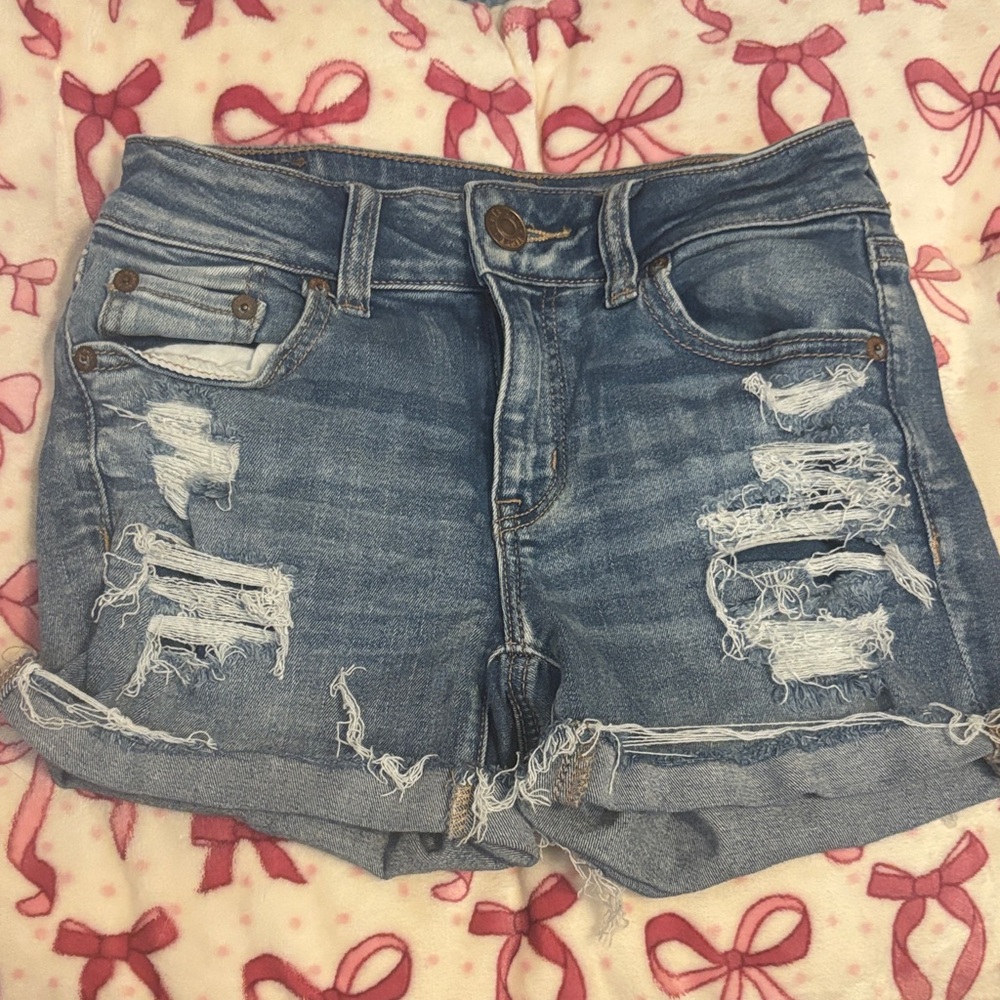 American Eagle Outfitters Blue Distressed Jean Shorts